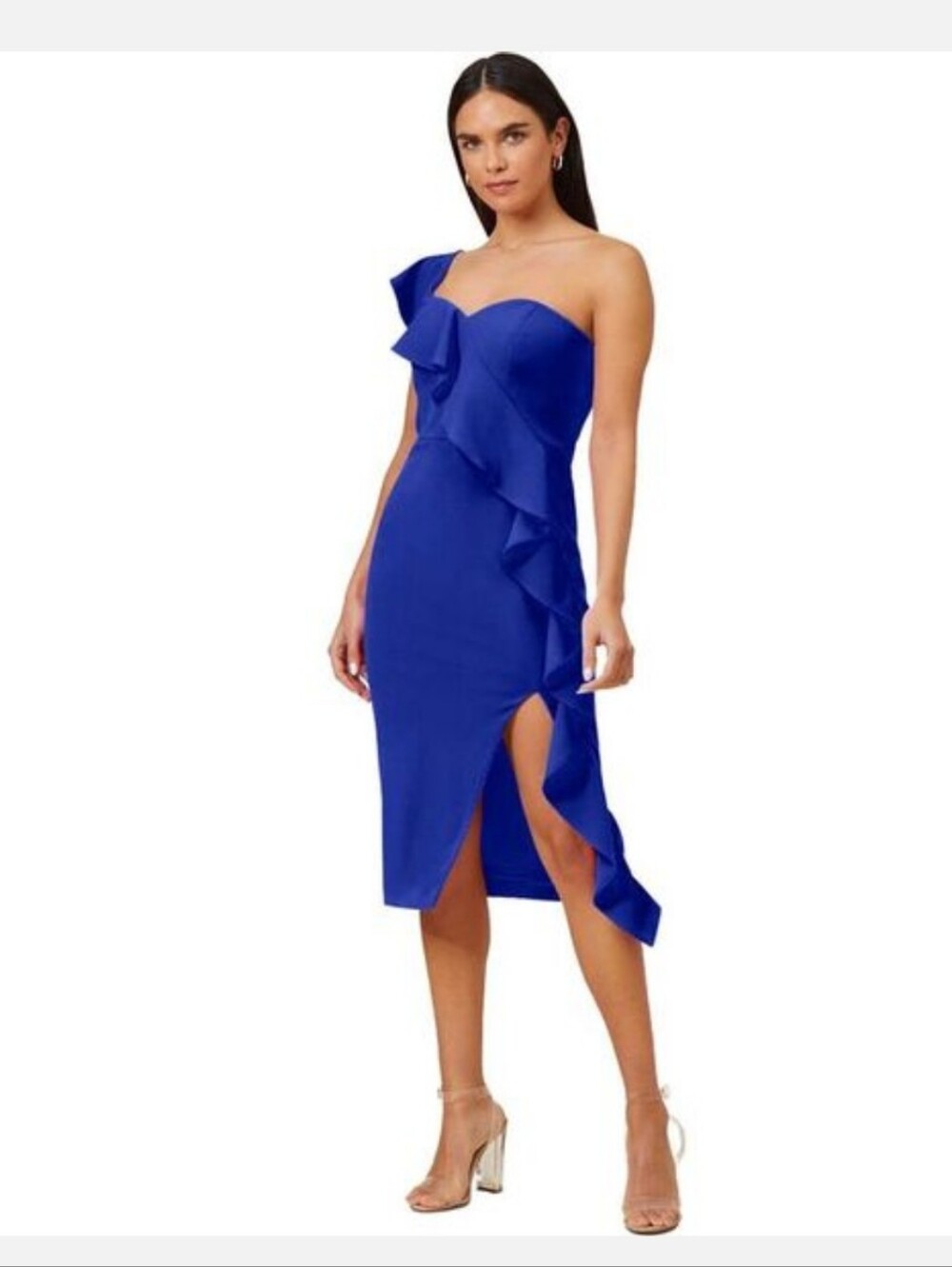 Adrianna Papell NWT Size 18W Royal Blue One Shoulder Ruffle Cocktail Dress